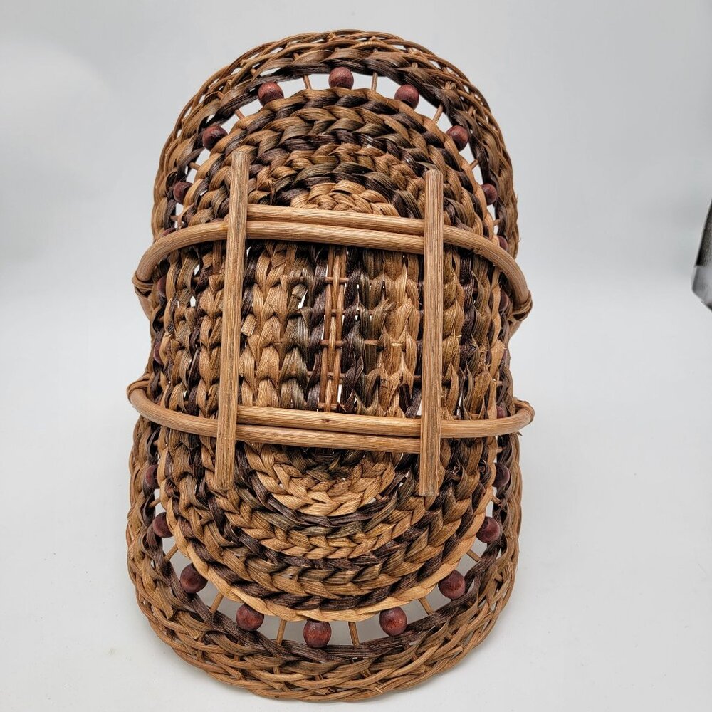 Vintage Wicker & Bead Decorative Basket With Handle - Picture 6 of 8